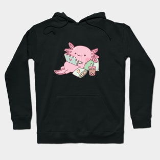 Cute Axolotl Chilling with Laptop And Snacks Hoodie